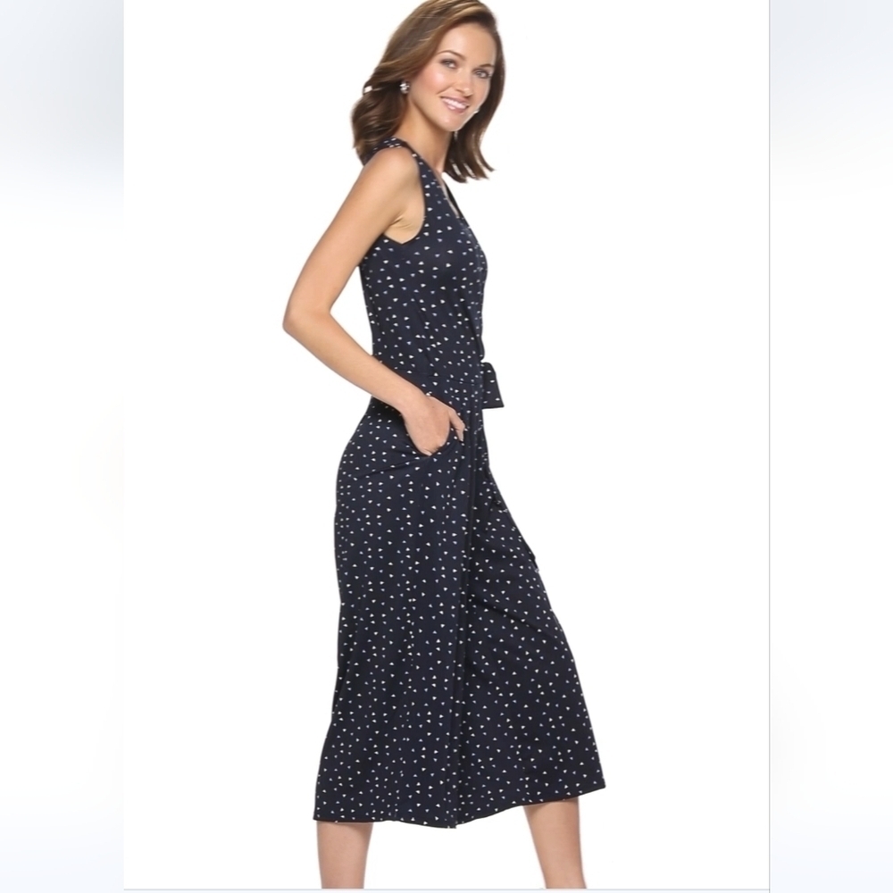 Nina Leonard Navy Cropped Leght Jumpsuit - Picture 3 of 5